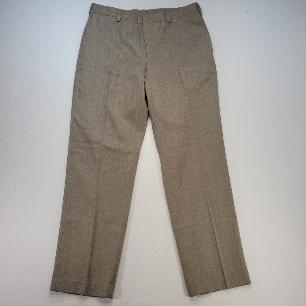 L.L Bean Dress Pants Mens 38x34 Tan Wool Twill Straight Leg Flat Front Trousers